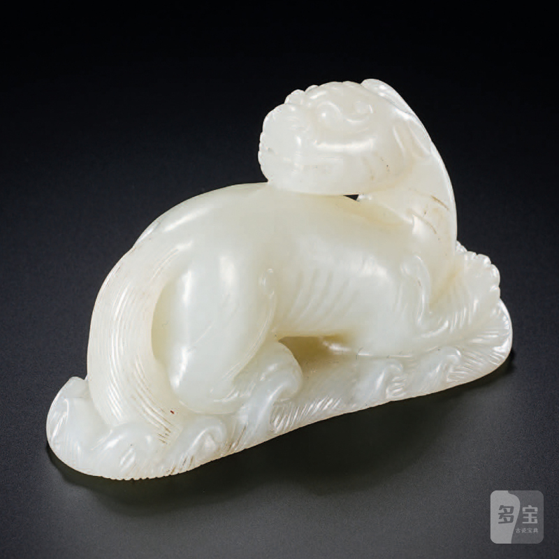 清 白玉海水卧兽